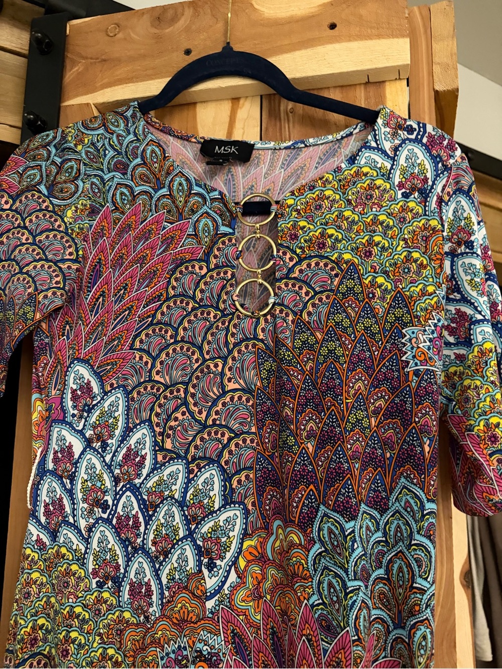 MSK Multicolor Paisley & Floral Print Tunic with Gold Ring Detail